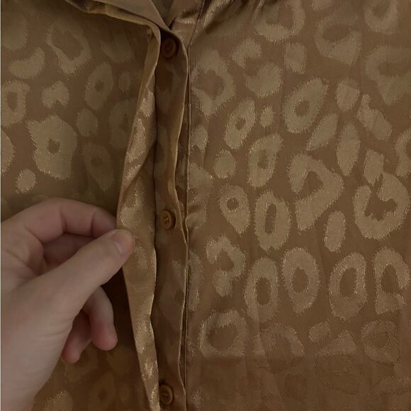 12th Tribe Brown Gold Animal Print Button Down Blouse Small - Picture 6 of 11